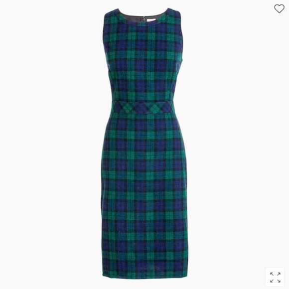 J. CREW Wool Blend Blue Green Tartan Plaid Sleeveless Sheath Dress, size 2 - Picture 2 of 5